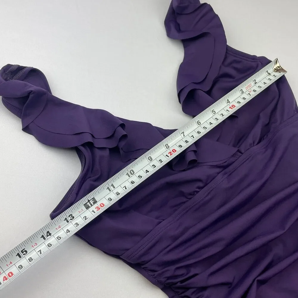 ~ Lauren Ralph Lauren 6 Swimsuit Underwire Tummy Control Ruffle 1-pc LRL Purple